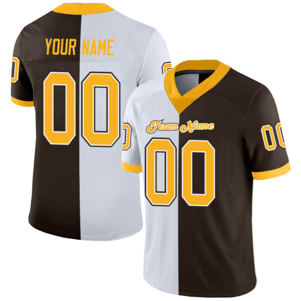 split_0242 Custom Brown Gold-White Split Fashion Football Jersey