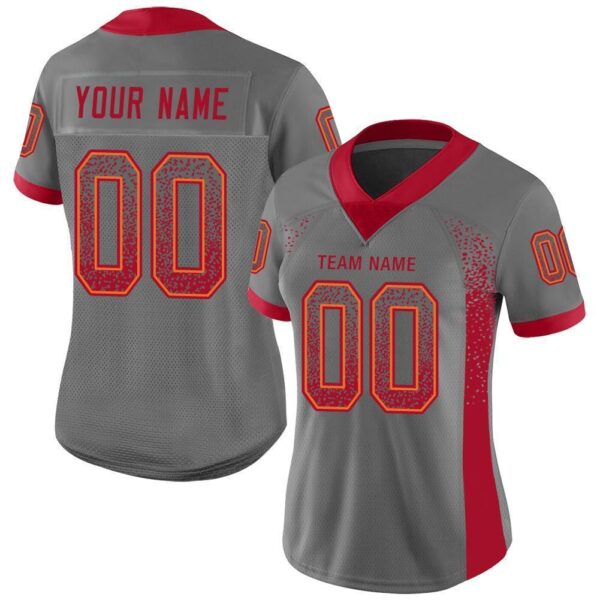 Custom Gray Red-Orange Drift Fashion Football Jersey