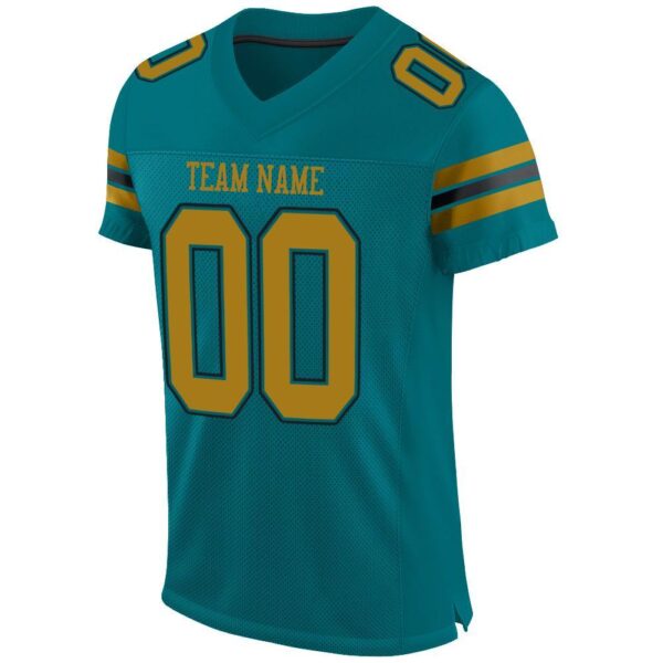 teal_0003-2 Custom Teal Old Gold-Black Mesh Authentic Football Jersey
