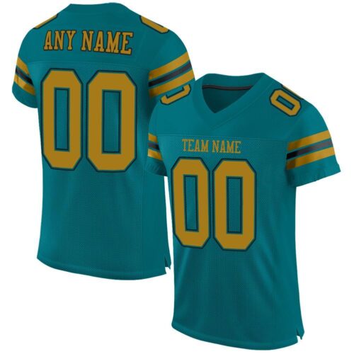 teal_0003 Custom Teal Old Gold-Black Mesh Authentic Football Jersey