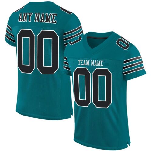teal_0005 Custom Teal Black-White Mesh Authentic Football Jersey