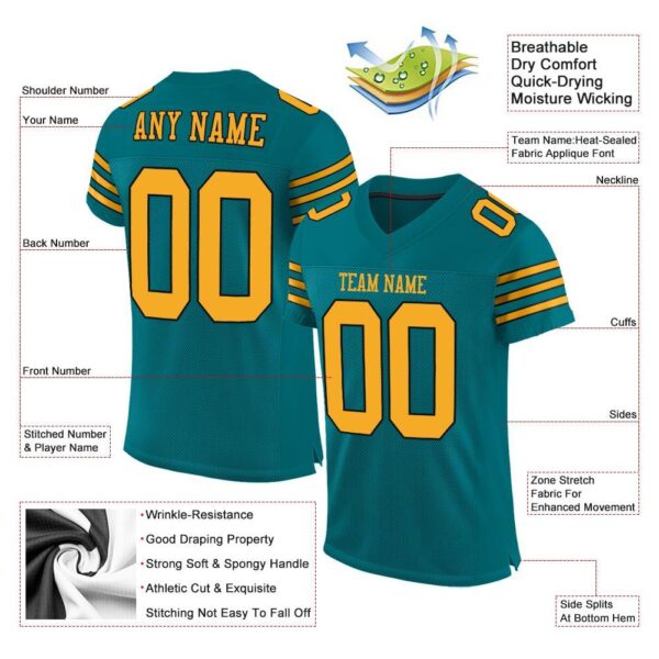 teal_0006-1 Custom Teal Gold-Black Mesh Authentic Football Jersey