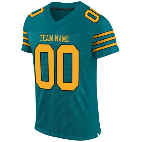 teal_0006-2 Custom Teal Gold-Black Mesh Authentic Football Jersey