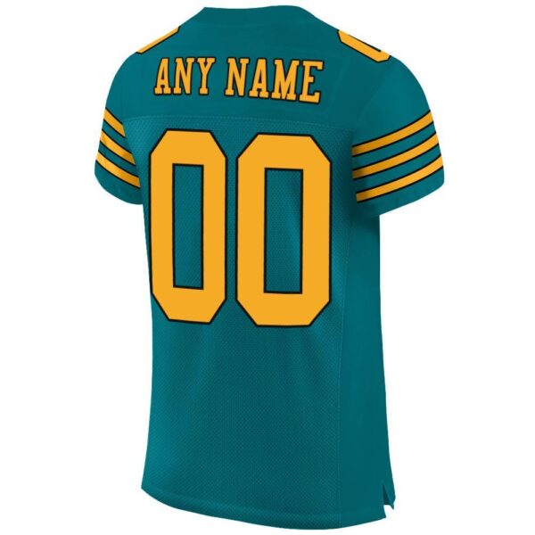 teal_0006-3 Custom Teal Gold-Black Mesh Authentic Football Jersey