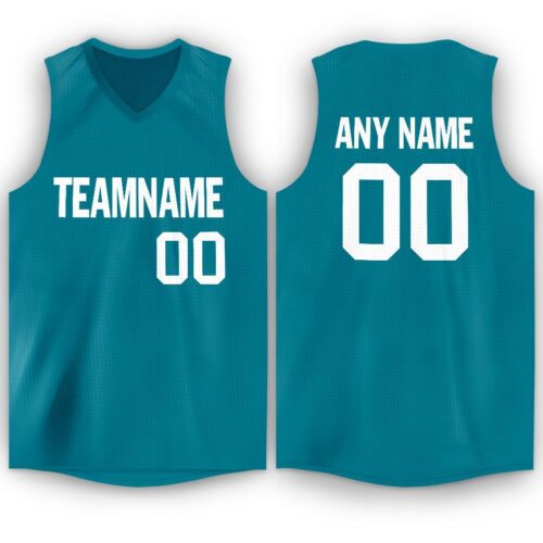 teal_0012 Custom Teal White V-Neck Basketball Jersey