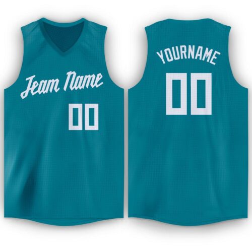 teal_0015 Custom Teal White V-Neck Basketball Jersey