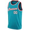 Custom Teal White Pinstripe White-Red Authentic Basketball Jersey