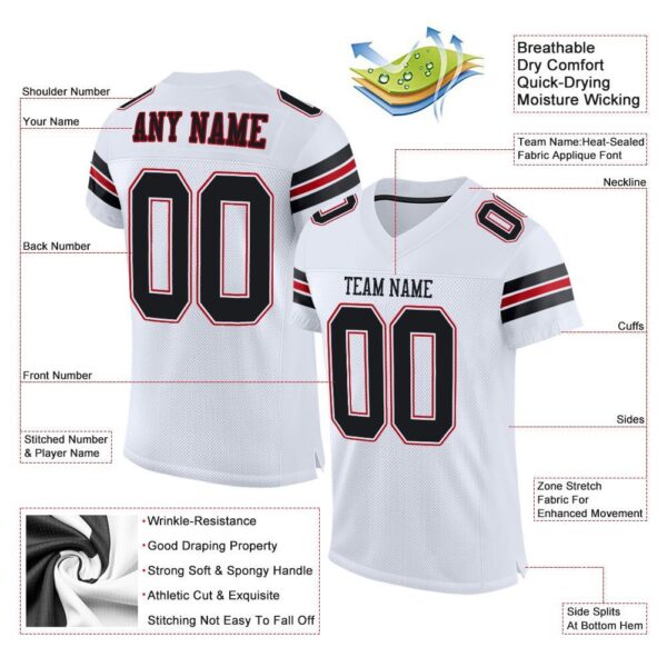 Custom White Black-Red Mesh Authentic Football Jersey