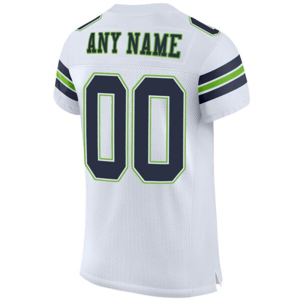 Custom White Navy-Neon Green Mesh Authentic Football Jersey