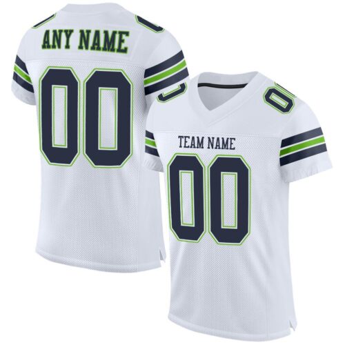 white_0008 Custom White Navy-Neon Green Mesh Authentic Football Jersey