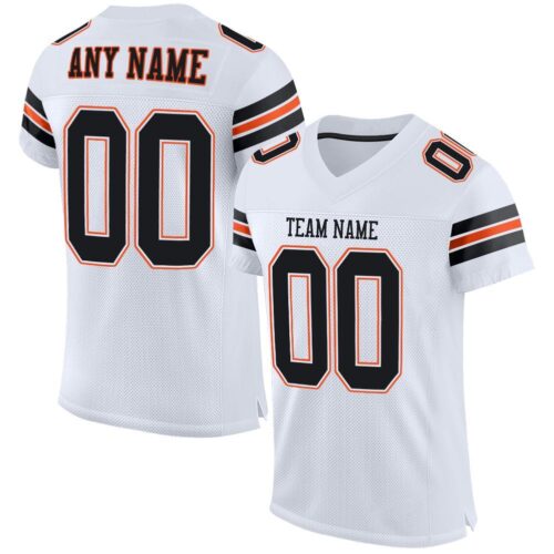 white_0018 Custom White Black-Orange Mesh Authentic Football Jersey
