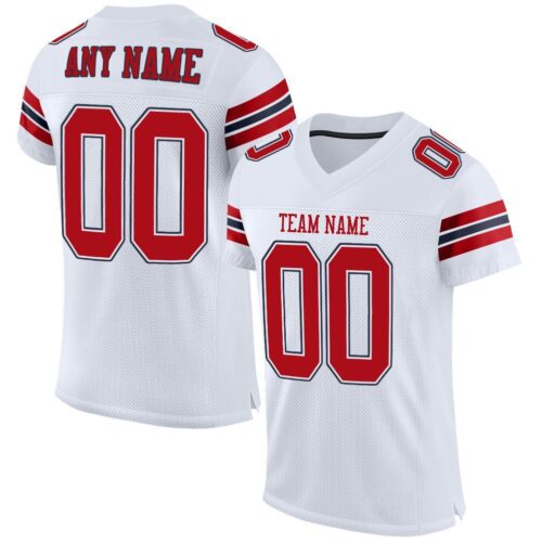 white_0021 Custom White Red-Navy Mesh Authentic Football Jersey