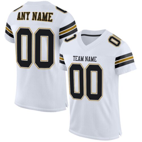 white_0022 Custom White Black-Old Gold Mesh Authentic Football Jersey
