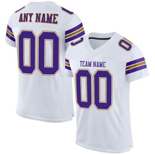 white_0024 Custom White Purple-Old Gold Mesh Authentic Football Jersey