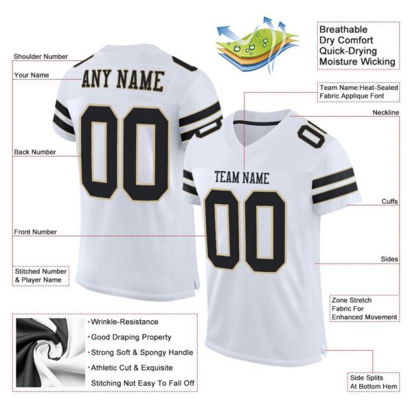 Custom White Black-Vegas Gold Mesh Authentic Football Jersey