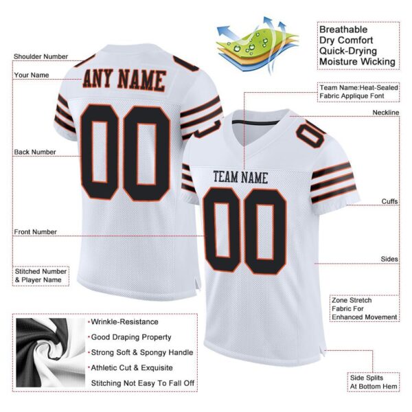 Custom White Black-Orange Mesh Authentic Football Jersey