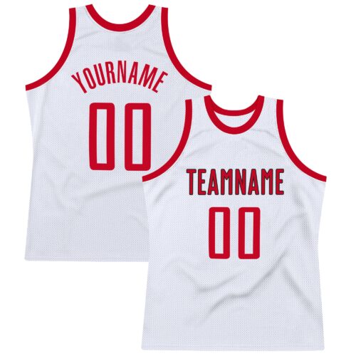 white_0441 Custom White Red-Black Authentic Throwback Basketball Jersey