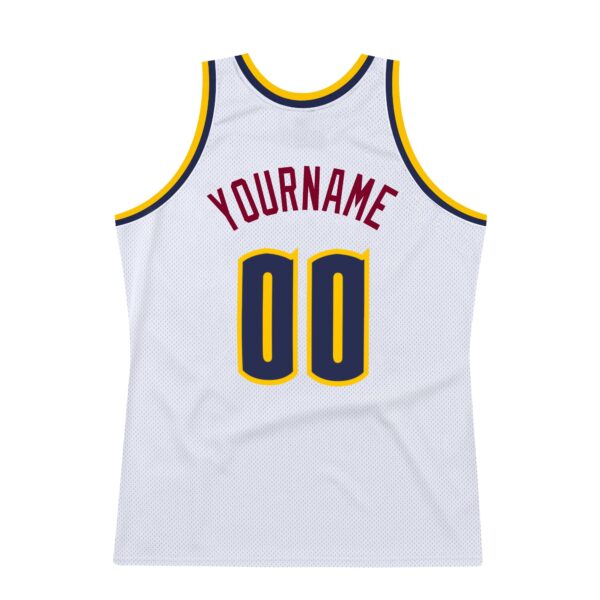 Custom White Navy-Gold Authentic Throwback Basketball Jersey