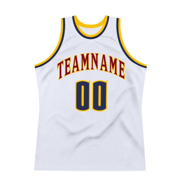Custom White Navy-Gold Authentic Throwback Basketball Jersey