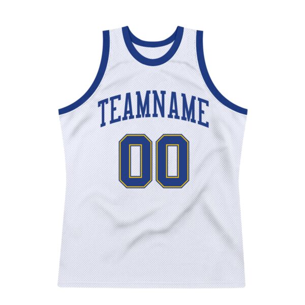 Custom White Royal-Gold Authentic Throwback Basketball Jersey
