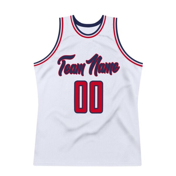 Custom White Red-Navy Authentic Throwback Basketball Jersey