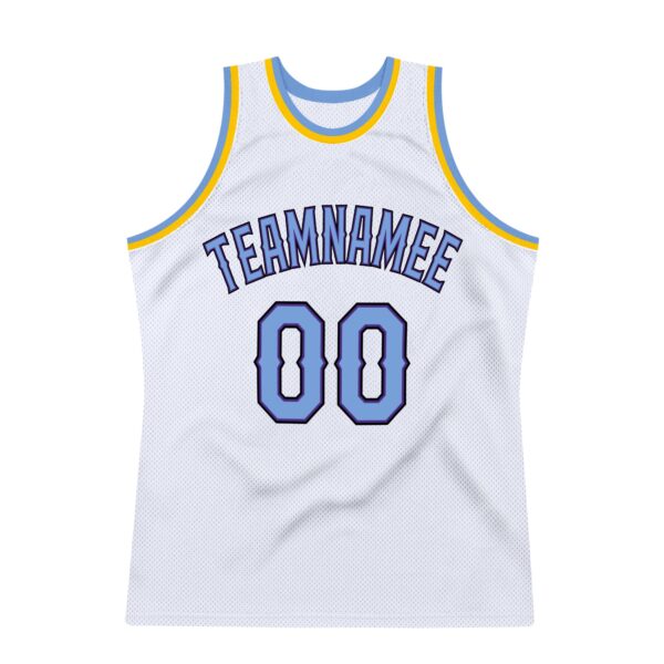 Custom White Light Blue-Purple Authentic Throwback Basketball Jersey