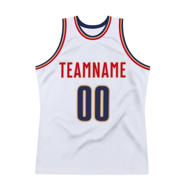 Custom White Navy-Old Gold Authentic Throwback Basketball Jersey