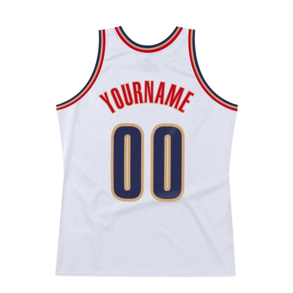 Custom White Navy-Old Gold Authentic Throwback Basketball Jersey