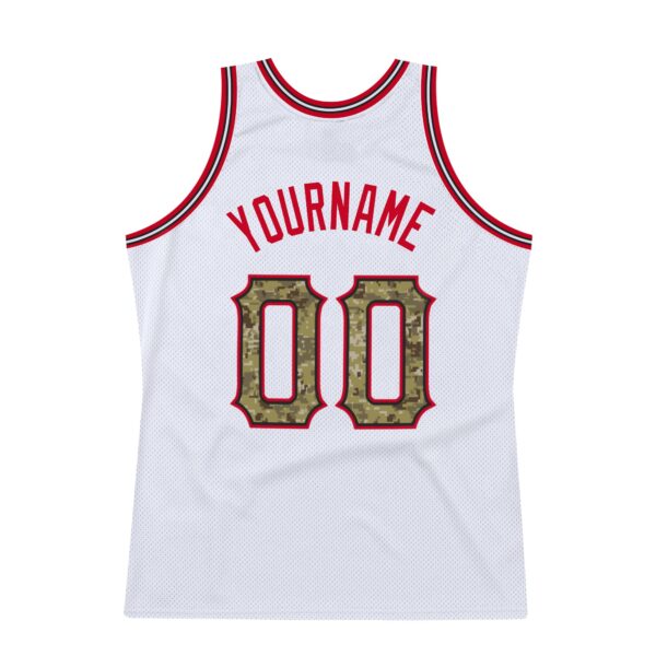Custom White Camo-Red Authentic Throwback Basketball Jersey
