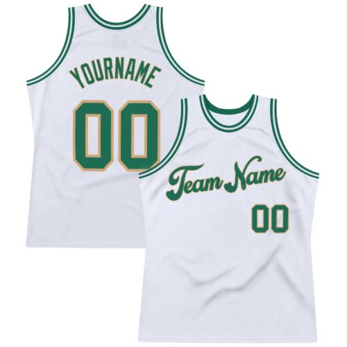 white_0486 Custom White Kelly Green-Old Gold Authentic Throwback Basketball Jersey