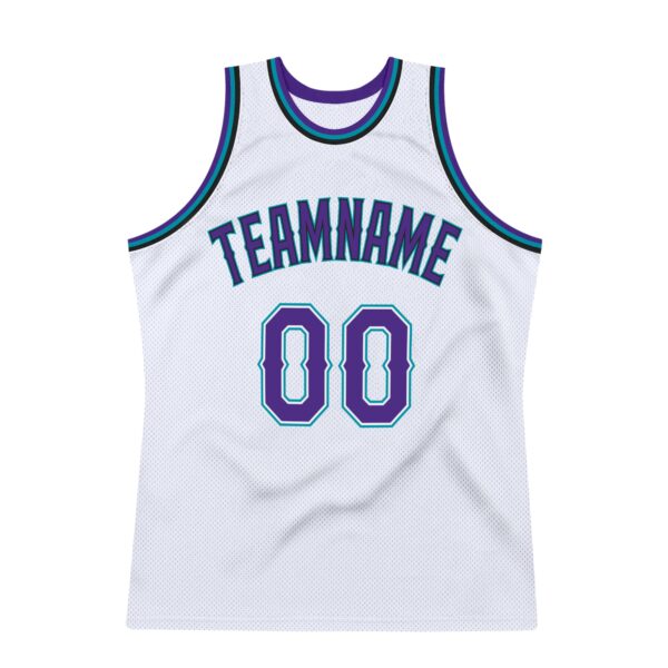 Custom White Purple-Teal Authentic Throwback Basketball Jersey