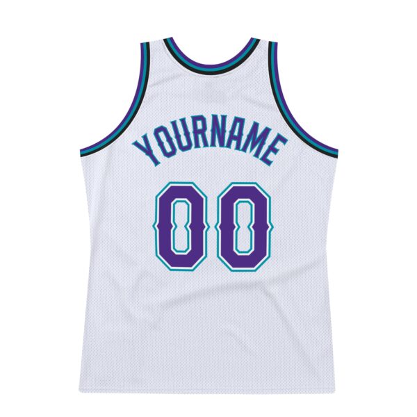 Custom White Purple-Teal Authentic Throwback Basketball Jersey
