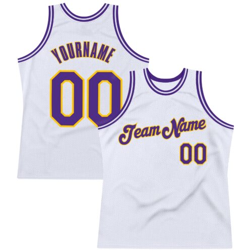 white_0496 Custom White Purple-Gold Authentic Throwback Basketball Jersey