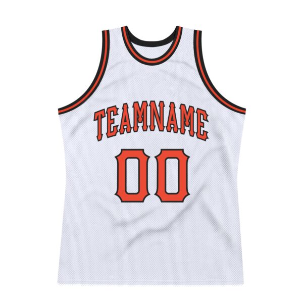 Custom White Orange-Black Authentic Throwback Basketball Jersey