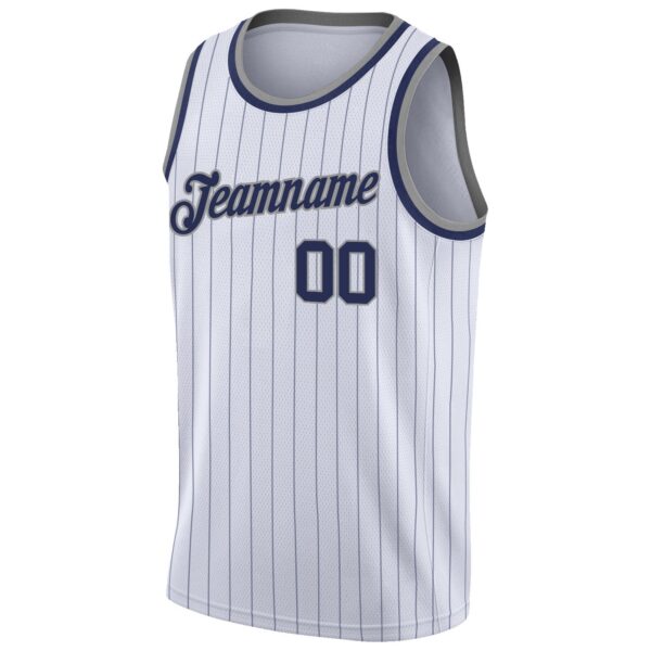 Custom White Navy Pinstripe Navy-Gray Authentic Basketball Jersey