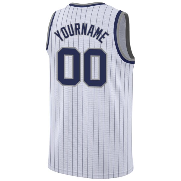 Custom White Navy Pinstripe Navy-Gray Authentic Basketball Jersey