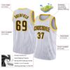 Custom White Brown Pinstripe Brown-Gold Authentic Basketball Jersey