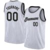 Custom White Black Pinstripe Black-Gray Authentic Basketball Jersey