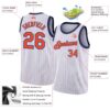 Custom White Orange Pinstripe Orange-Navy Authentic Basketball Jersey