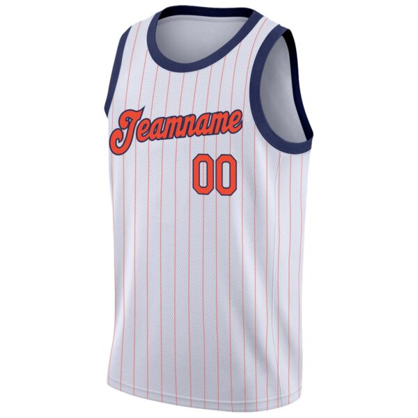 Custom White Orange Pinstripe Orange-Navy Authentic Basketball Jersey