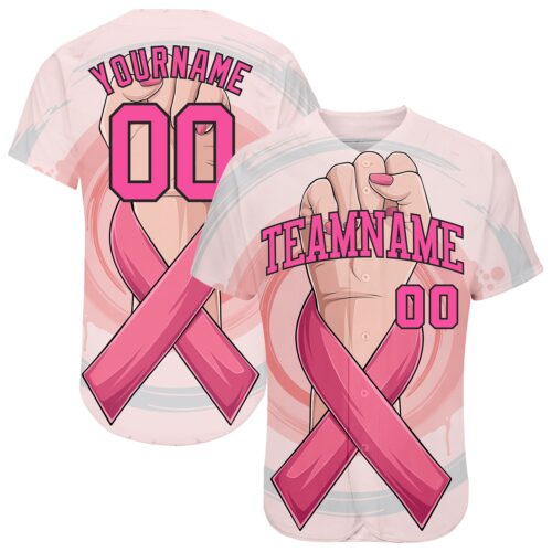 3DPattern0949 Custom 3D Breast Cancer Awareness Month With Woman Hand And Pink Ribbon Women Health Care Support Authentic Baseball Jersey