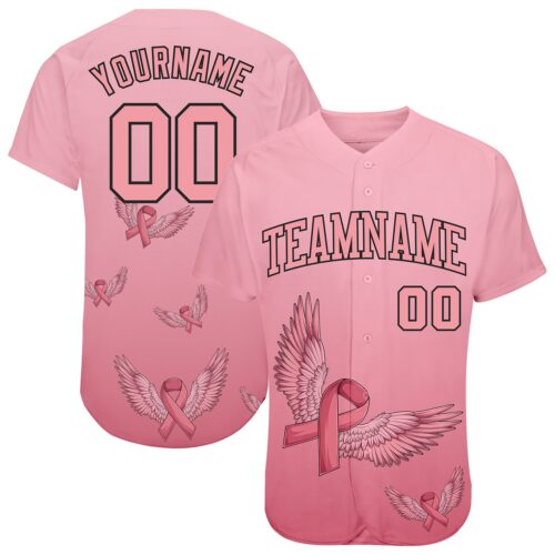 3DPattern0950 Custom 3D Pink Ribbon With Angel Wings Breast Cancer Awareness Month Women Health Care Support Authentic Baseball Jersey