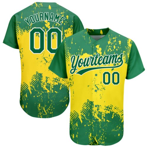 3DPattern1106 Custom Gold Green-White 3D Pattern Design Authentic Baseball Jersey
