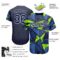 Custom Navy Navy-Neon Green 3D Pattern Design Authentic Baseball Jersey