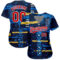 Custom Navy Red-White 3D Pattern Design Authentic Baseball Jersey