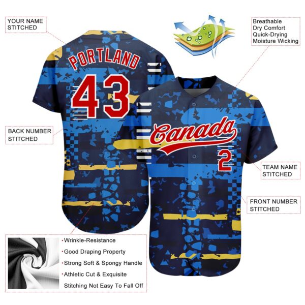 Custom Navy Red-White 3D Pattern Design Authentic Baseball Jersey