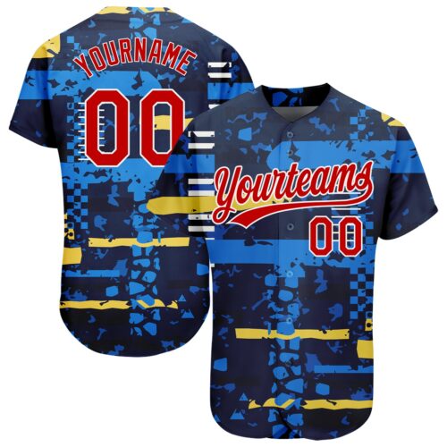 3DPattern1112 Custom Navy Red-White 3D Pattern Design Authentic Baseball Jersey