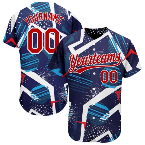3DPattern1122 Custom Navy Red-White 3D Pattern Design Authentic Baseball Jersey