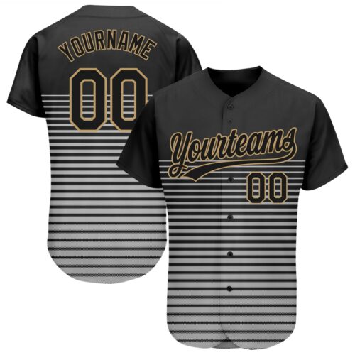 3DPattern1135 Custom Black Black Old Gold-Gray 3D Pattern Design Authentic Baseball Jersey