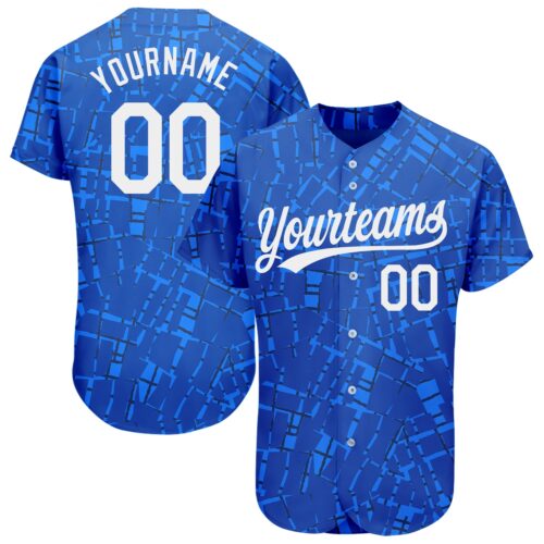 3DPattern1140 Custom Royal White 3D Pattern Design Authentic Baseball Jersey